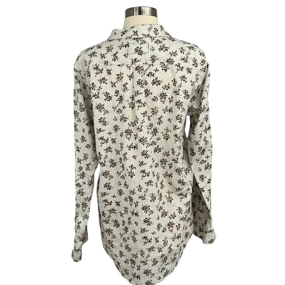 NWT Current Elliott Size 2 Floral Shirt Ivory Green Long Sleeve Linen Blend - Picture 10 of 13